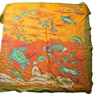 Vibrant Ocean Life Tapestry Wall Hanging Turtle Fish Crab Coral Beach Wrap Scarf